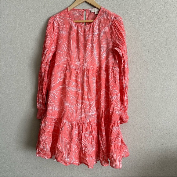 Michael kors Woodland Leaf Print Ruffle Dress Size Medium Orange & White - Picture 3 of 11